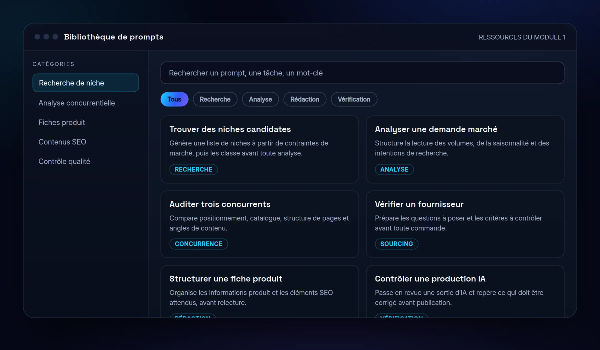 Illustration de la bibliothèque de prompts du programme