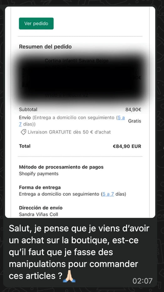 Une commande reçue en Espagne