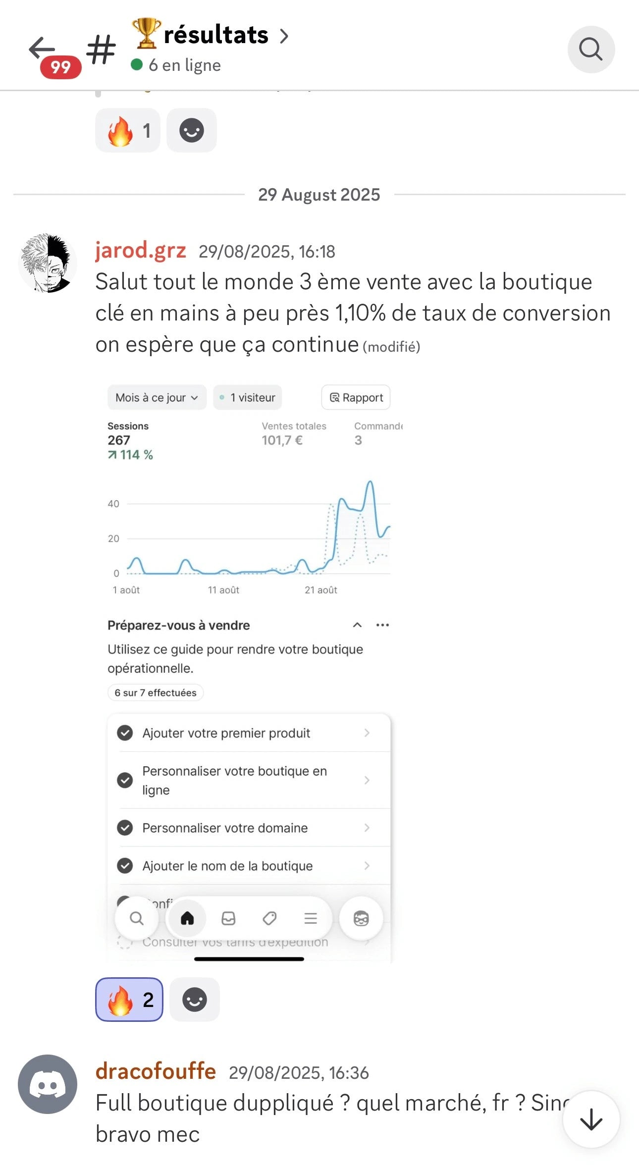 Conversation avec un client après le lancement de sa boutique